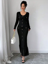 Privรฉ Women V-Neck Warm Basic Metal Button Decor Bodycon Long Dress shein